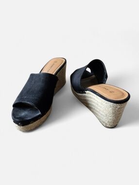 Jenny Fairy Suede Espadrille Wedge Sandals Black size 39